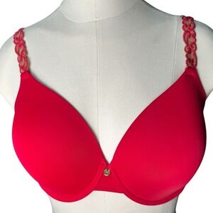 Natori Bra 34DD Red Underwire‎ T-Shirt Bra Adjustable Straps
